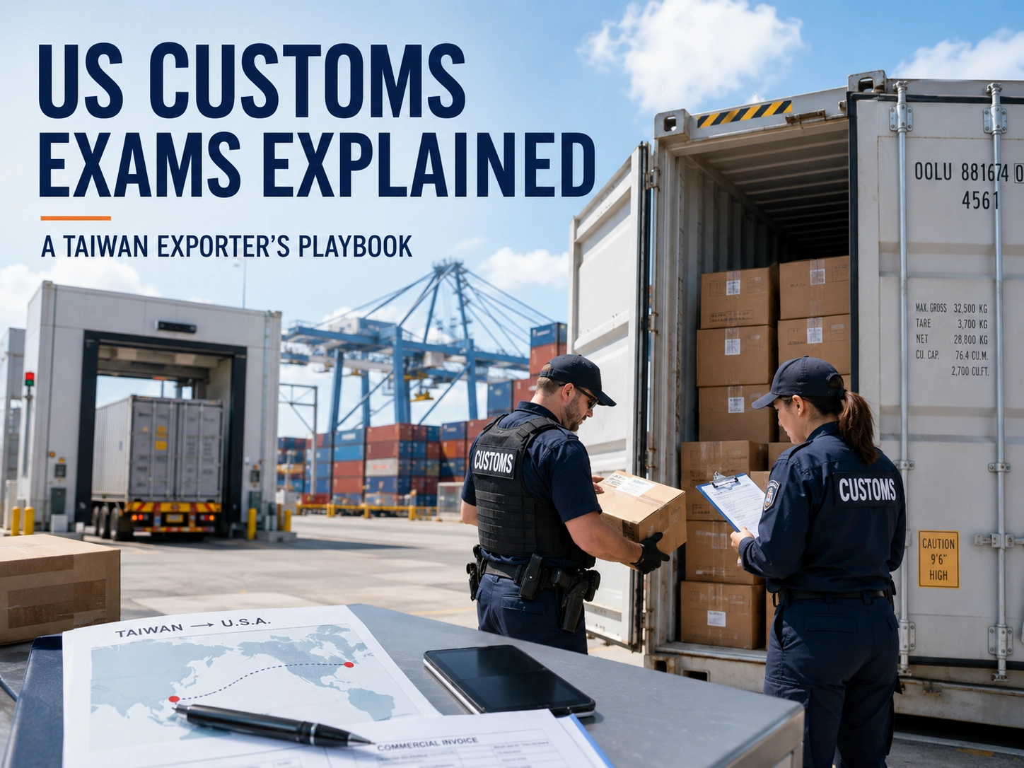 Shipping port customs inspection in action